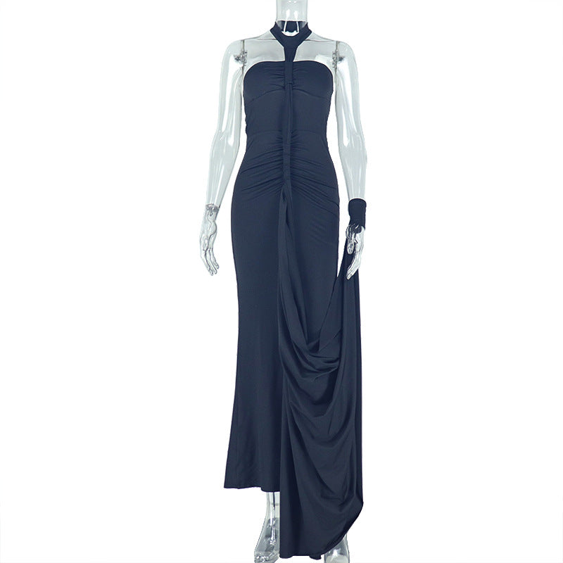 Solid Color Elegant Women Backless Lace up Tube Top Hip Pleated off Neck Dress Cocktail Dress Bella Mia